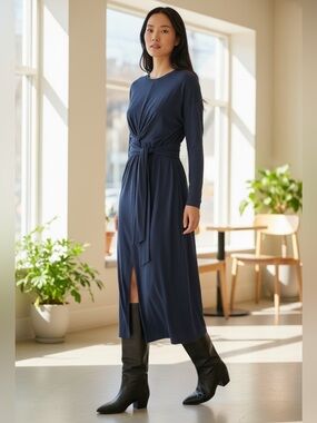 Modern Citizen Wei Tie Front Dress Navy Classic Modern Career Office Sz 1X